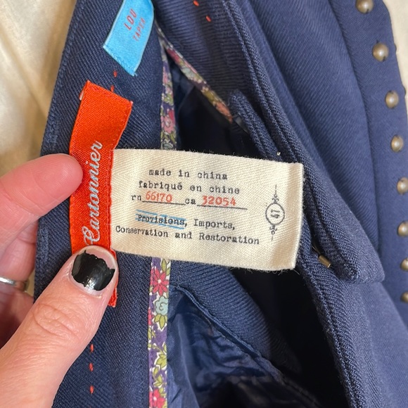ANTHROPOLOGIE- CARTONNIER LOU TAPER EMBELLISHED NAVY BLUE TWILL PANTS SIZE 4T - Picture 15 of 15